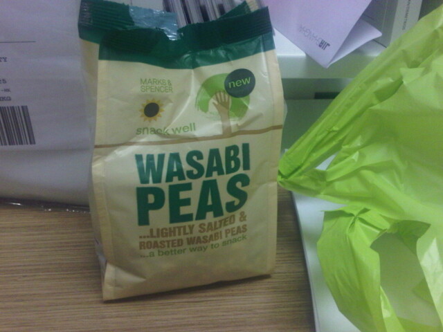 Wasabi peas that I’ve been munching on all day…wish they were spicier.