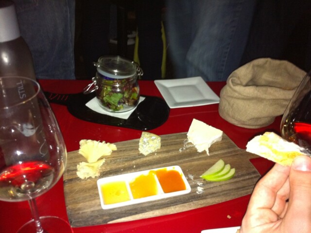 My salad came in this fun canister at Amelie, jason’s favorite cheese plate place