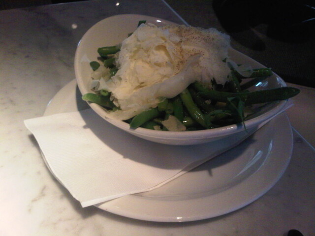 Eating green beans with parm before my flight to Sing