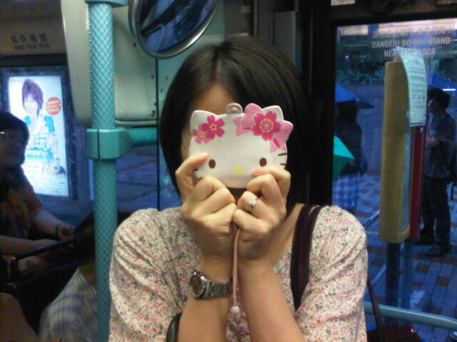 On the bus with hello kitty
