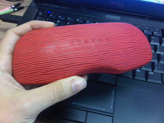 New glasses case is fun and red.
