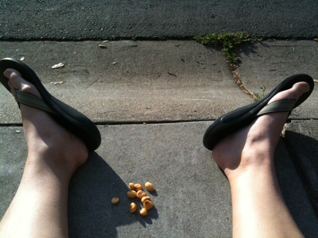 Eating corn nuts on the curb