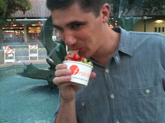 Showing chris around Stanford and making him eat fraiche