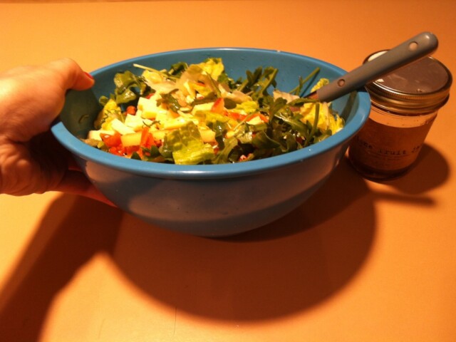 Salad in a big bowl. Ty said.