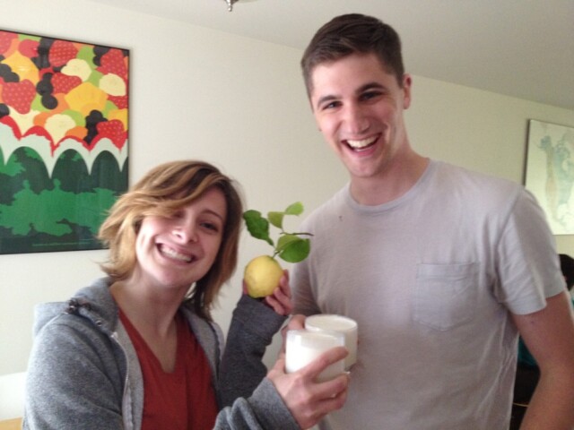 Chris and Lindsay are here! Lindsay picked her first lemon ever just now.