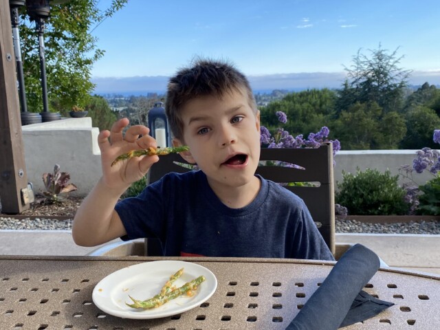 Eating tempura green beans in Santa Cruz