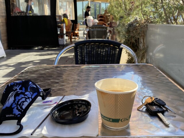 Having a chai while Dante is in his drum lesson.