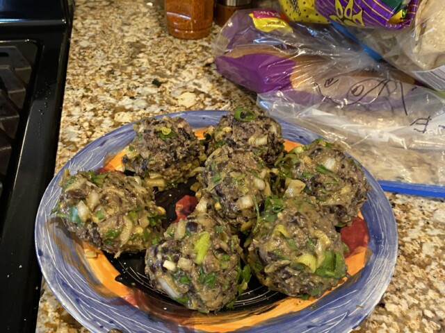 Making black bean burgers as we watch the olympics